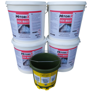 Ice Melt Raemainen jäänsulatusaine 15 L, 4kpl + levitysämpäri