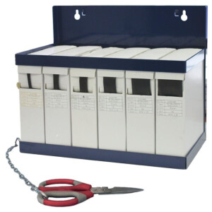 Kutistesukkarullalajitelma telineessä 6 rullaa